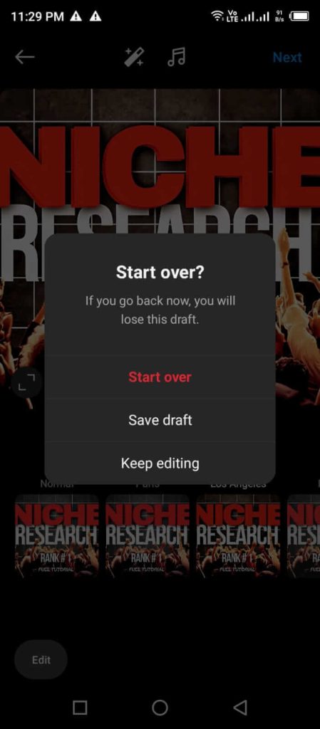 Instagram draft save